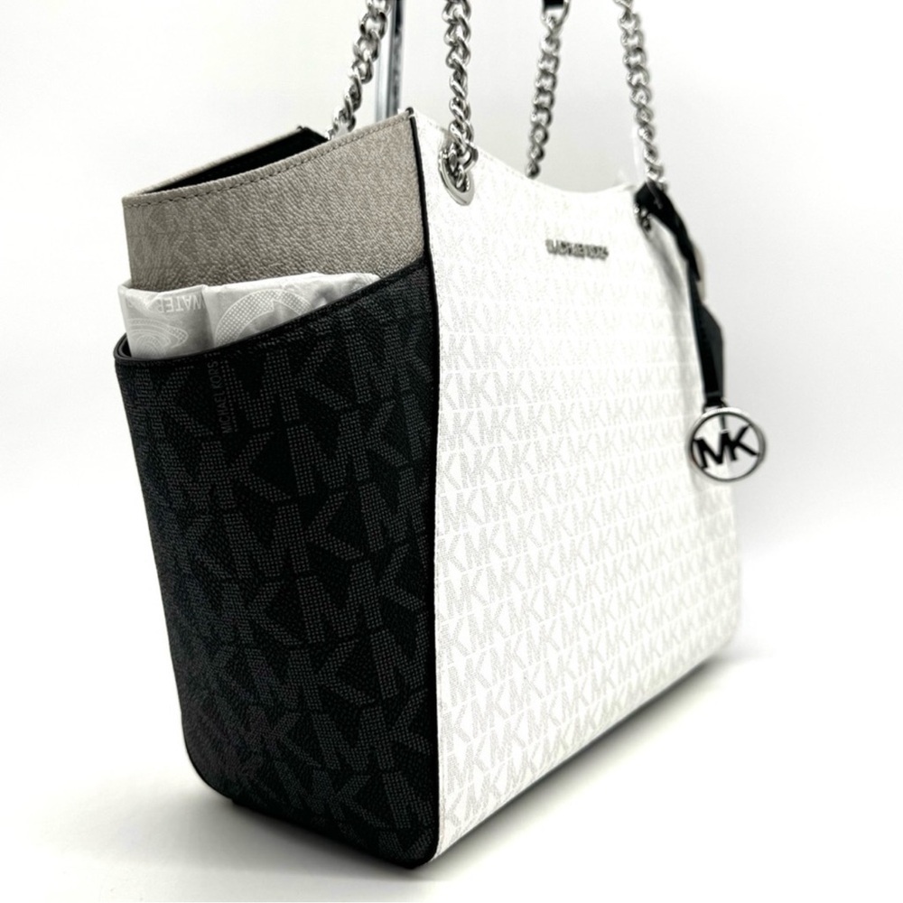 Michael Kors Large Jet Set Travel Chain Shoulder Bag Optic White Multi - Picture 4 of 11